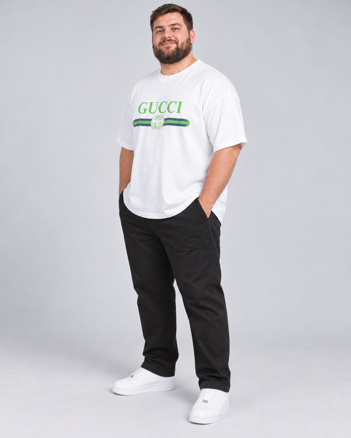 Büyük Beden Erkek Green Stripes T-shirt